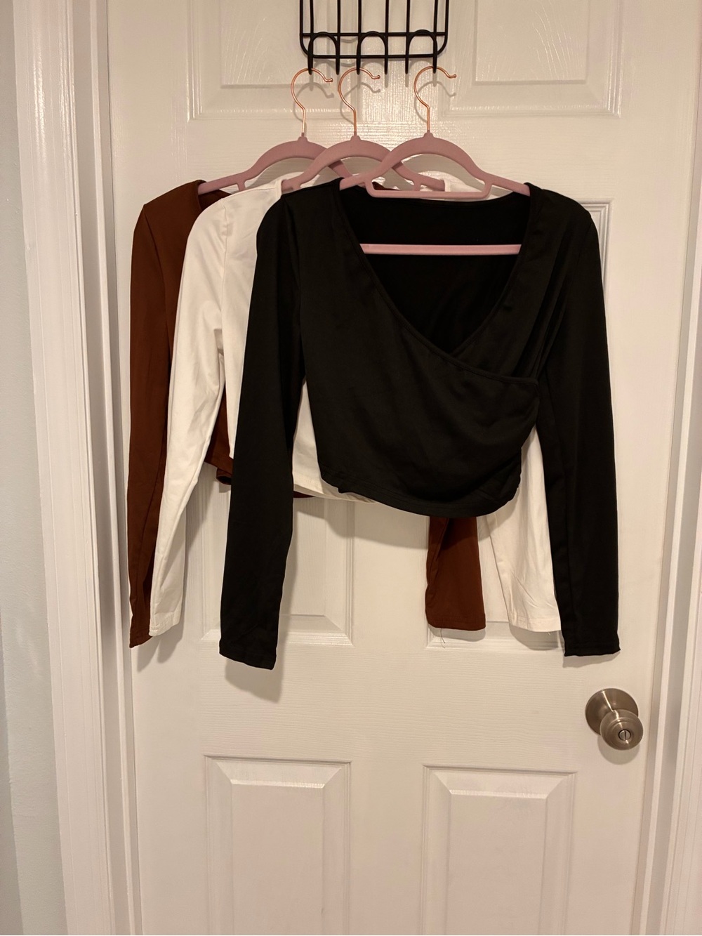 Women's Black Long-Sleeve Wrap Top